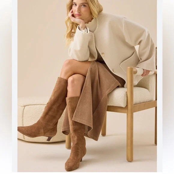 NWT Altar’d State Gabrielle corduroy midi slit skirt size L in taupe 100% cotton - Picture 4 of 13